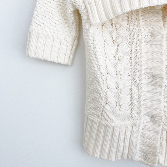 Express Cream Cowl Neck Cable Knit Short Sleeves Snap Button Sweater XS - Picture 6 of 16
